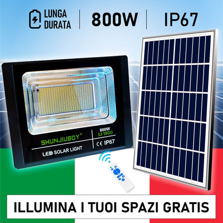 Faretto Led Esterno Con Pannello Energia Solare 800 W Batteria 12 Ore Faro Ip67