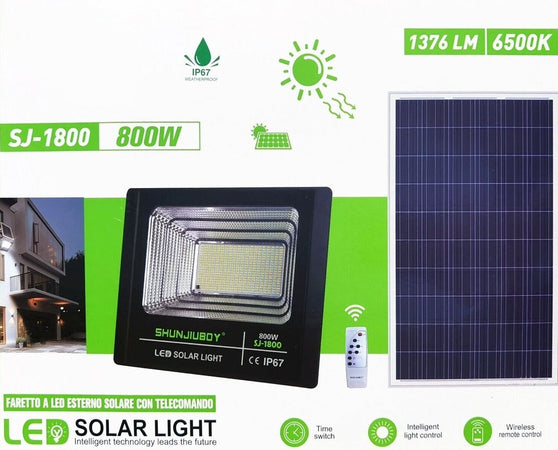 Faretto Led Esterno Con Pannello Energia Solare 800 W Batteria 12 Ore Faro Ip67