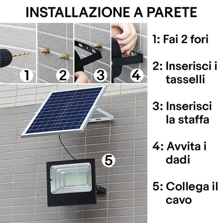 Faretto Led Esterno Con Pannello Energia Solare 800 W Batteria 12 Ore Faro Ip67