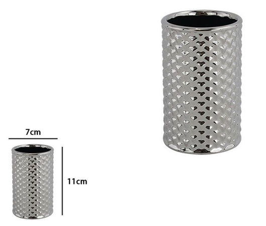 Bicchiere Porta Spazzolini Accessorio Silver Con Effetto Cuoricini Arredo Bagno 87818