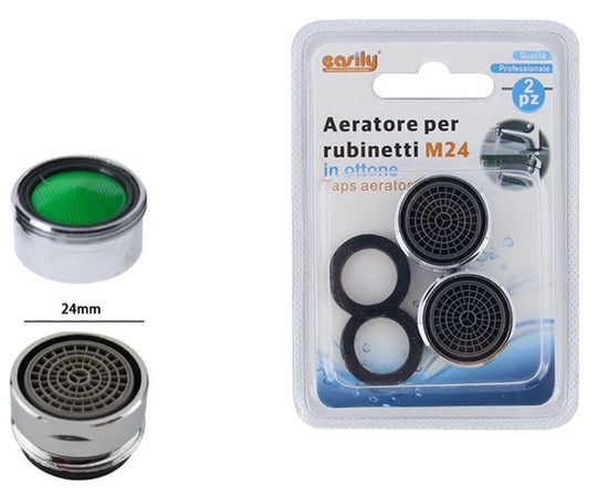 Set 2 Pz Aeratore Filtro Per Rubinetto In Ottone M24 Rompigetto Tappo 24 Mm 69171