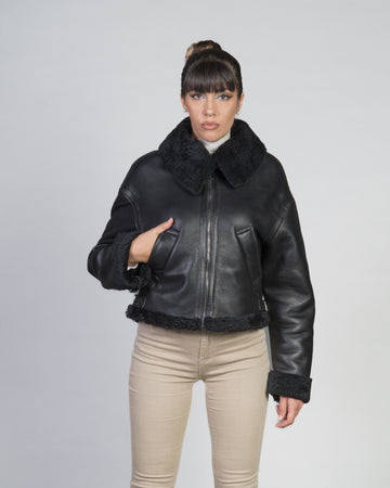 Marisol - Giacca Donna Nero in vero montone Shearling