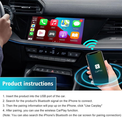 Adattatore Carplay Wireless Carlin 3.0 Auto Cavo Porta Chip 5g Controllo Vocale Siri