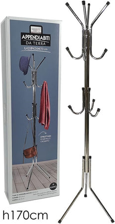 Appendiabiti Da Terra 170 Cm Attaccapanni 11 Ganci Cromato Piantana Appendi Abiti