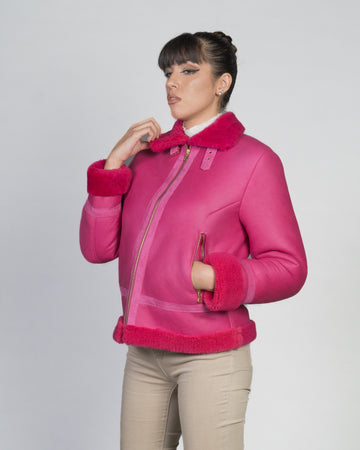 Matilde - Giacca Donna Rosa in vero montone Shearling