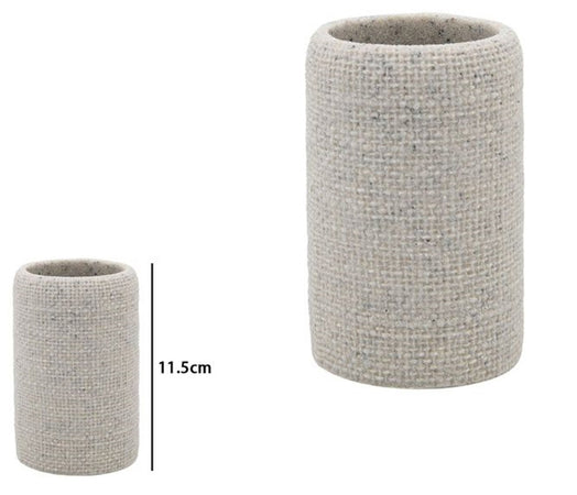 Bicchiere Porta Spazzolini Dentifricio Effetto Tela Juta Intrecciato Naturale Bagno 87827