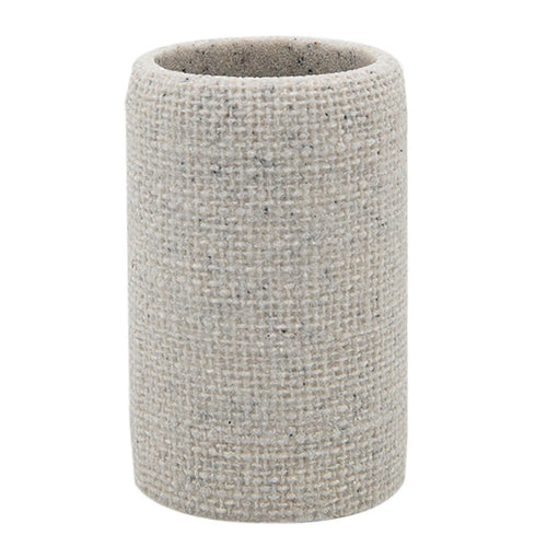 Bicchiere Porta Spazzolini Dentifricio Effetto Tela Juta Intrecciato Naturale Bagno 87827