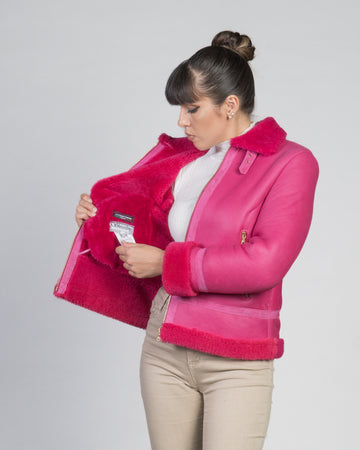 Matilde - Giacca Donna Rosa in vero montone Shearling
