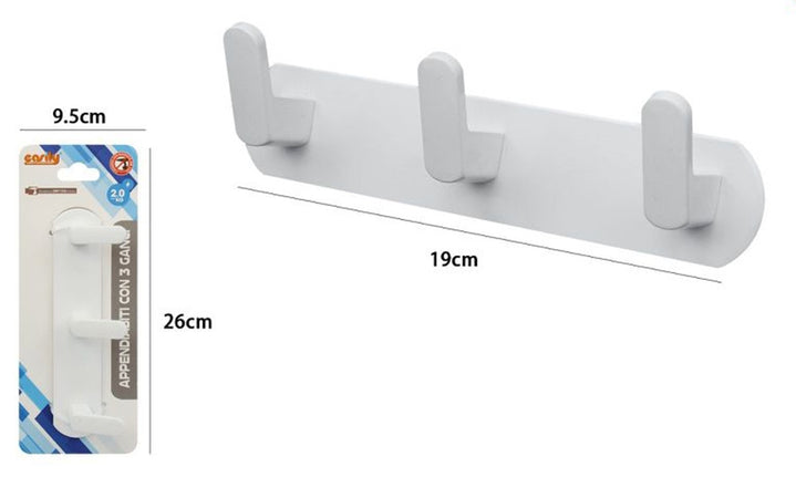 Appendiabiti Con 3 Ganci Appendino Portasciugamano Da Bagno Casa Cucina Bianco 59742