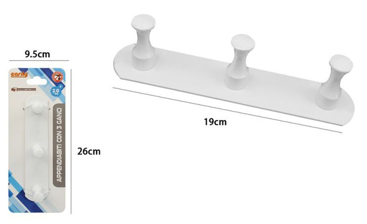 Appendiabiti Con 3 Ganci Bianco Per Accappatoio Bagno Cucina Casa Da Parete 59757