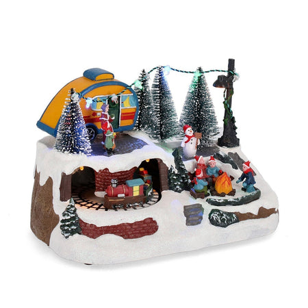 Paesaggio "Denver" con roulotte in polistirolo con luci Led per villaggi natalizi