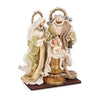 Sacra famiglia con vestiti in tessuto color oro con colonna statue per presepe h 38 cm