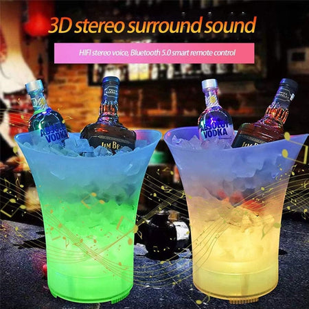 Secchiello Per Ghiaccio A Led Altoparlante Bluetooth Wireless Portatile Spiaggia Feste