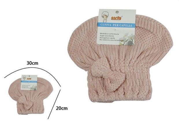 Cuffia Asciuga Capelli Asciugamano Doccia Morbido Assorbente Fiocco Rosa 79625