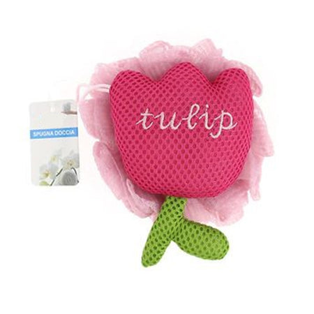 Spugna Doccia A Rete Bagno Esfoliante Pelle Corpo Con Fiore Di Tulipano Rosa 10771
