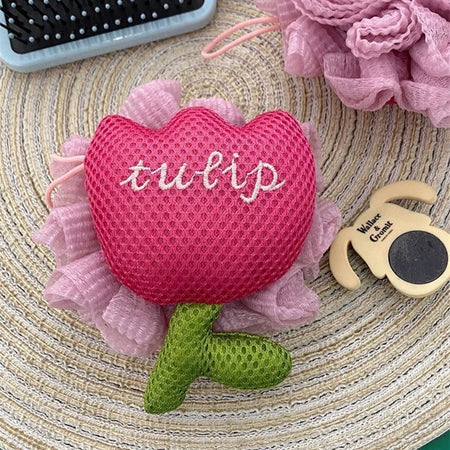 Spugna Doccia A Rete Bagno Esfoliante Pelle Corpo Con Fiore Di Tulipano Rosa 10771