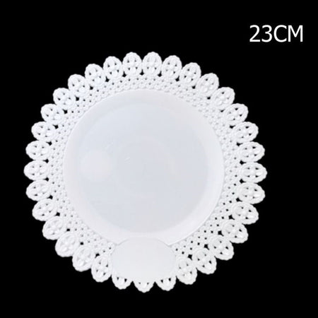 Set 2pz. Vassoio Trama Trinato Bianco 23 Cm Rotondo Piatto Sotto Dolci Trasporto