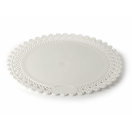 Vassoio Trama Trinato Bianco 42 Cm Rotondo Piatto Sotto Dolci Antipasti Trasporto