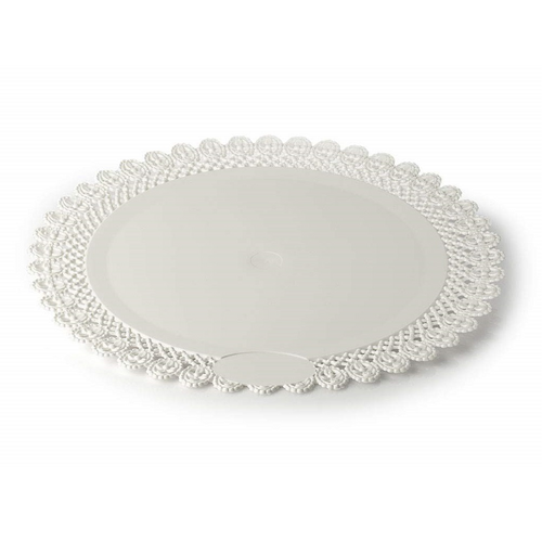 Vassoio Trama Trinato Bianco 42 Cm Rotondo Piatto Sotto Dolci Antipasti Trasporto