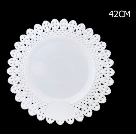 Vassoio Trama Trinato Bianco 42 Cm Rotondo Piatto Sotto Dolci Antipasti Trasporto