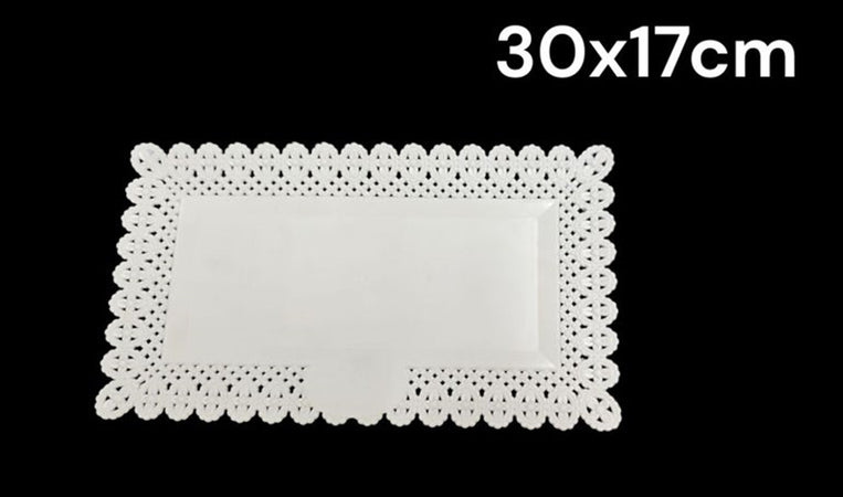 Set 2pz Vassoio Trama Trinato Bianco 30x17cm Rettangolare Piatto Sotto Dolci Trasporto