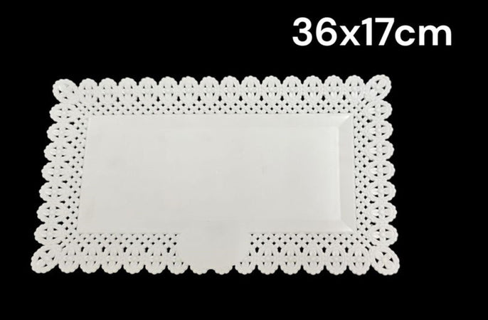 Set 2pz Vassoio Trama Trinato Bianco 36x17cm Rettangolare Piatto Sotto Dolci Trasporto