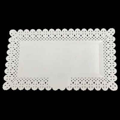 Set 2pz Vassoio Trama Trinato Bianco 36x17cm Rettangolare Piatto Sotto Dolci Trasporto