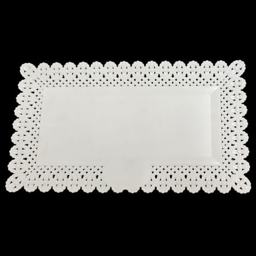 Set 2pz Vassoio Trama Trinato Bianco 36x17cm Rettangolare Piatto Sotto Dolci Trasporto