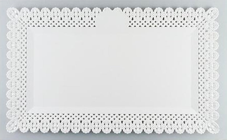 Set 2pz Vassoio Trama Trinato Bianco 37x22cm Rettangolare Piatto Sotto Dolci Trasporto