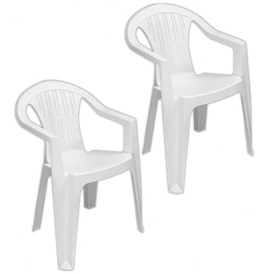 Set 2 Pz Sedia Ratak Schienale Basso Monoblocco Bianca Opaca Con Braccioli 021048