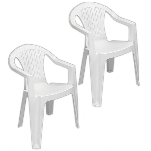 Set 2 Pz Sedia Ratak Schienale Basso Monoblocco Bianca Opaca Con Braccioli 021048
