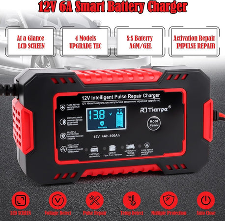 Caricabatterie Auto 6a 12v Mantenitore Batteria Compensazione Temperatura Moto Tosaerba Barca