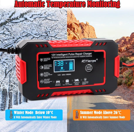 Caricabatterie Auto 6a 12v Mantenitore Batteria Compensazione Temperatura Moto Tosaerba Barca