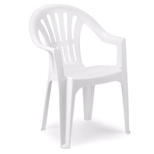 Set 2pz Sedia Monoblocco In Plastica Schienale Alto Con Braccioli Bianco Giardino 008938