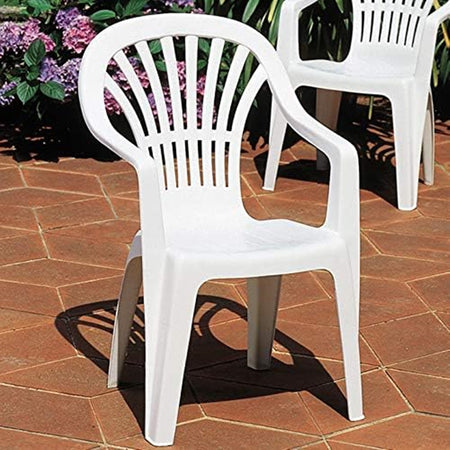 Set 2pz Sedia Monoblocco In Plastica Schienale Alto Con Braccioli Bianco Giardino 008938