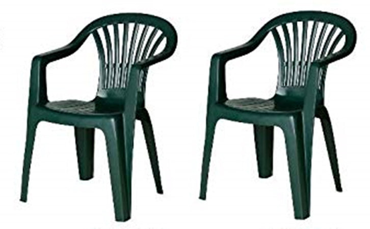 Set 2 Pz Sedie Da Giardino Poltrona Monoblocco Con Braccioli Colore Verde 020362