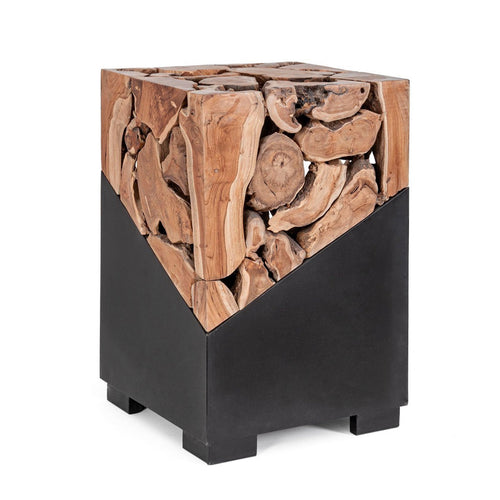 Tavolino Grenada base in acciaio e piano in radici di teak per interni