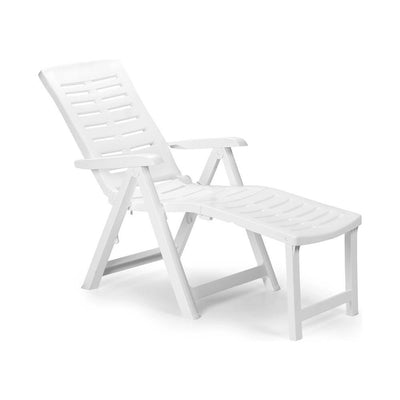 Poltrona Lettino Prendisole Pieghevole Con Poggiapiedi Bianco 60x108x109 Cm 015933