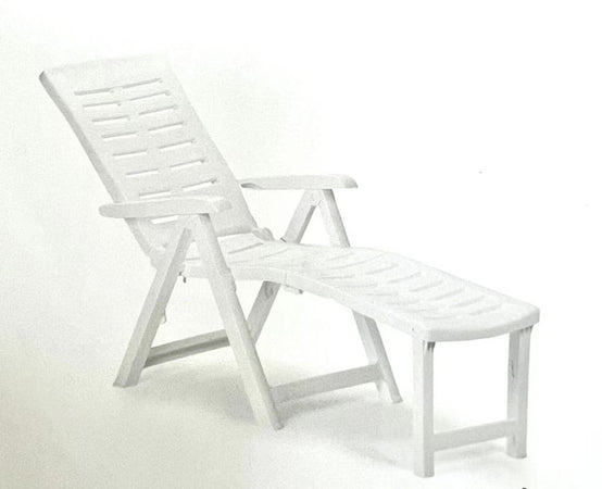 Poltrona Lettino Prendisole Pieghevole Con Poggiapiedi Bianco 60x108x109 Cm 015933