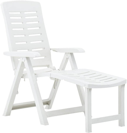 Poltrona Lettino Prendisole Pieghevole Con Poggiapiedi Bianco 60x108x109 Cm 015933