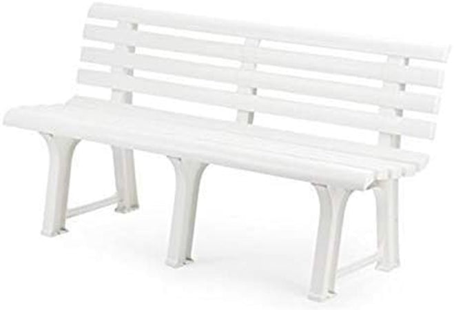 Panchina Da Giardino Panca In Resina Da 3 Posti Colore Bianco 145x49x74 Cm 020363
