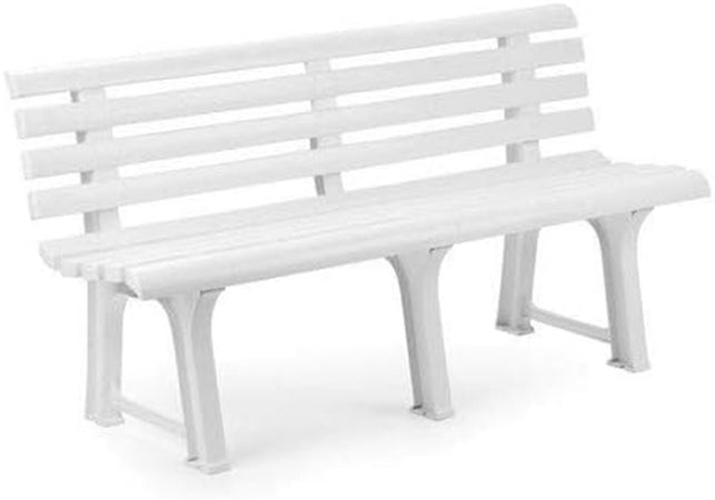 Panchina Da Giardino Panca In Resina Da 3 Posti Colore Bianco 145x49x74 Cm 020363