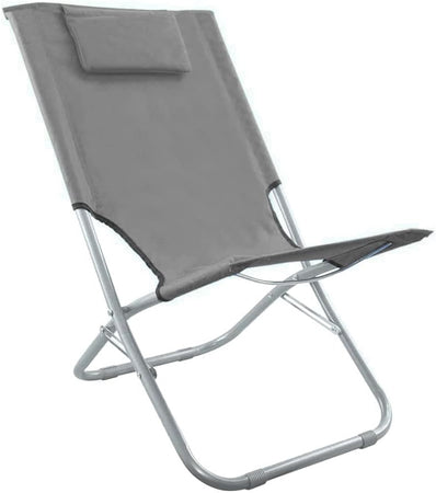 Spiaggina Con Cuscino Per Testiera Grigio 57x47x95 Cm Pieghevole Portatile 281017