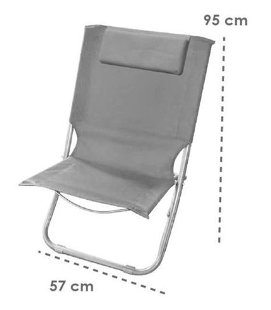 Spiaggina Con Cuscino Per Testiera Grigio 57x47x95 Cm Pieghevole Portatile 281017