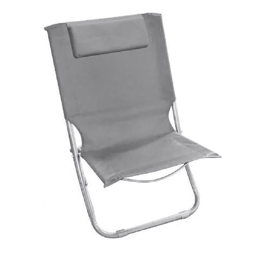 Spiaggina Con Cuscino Per Testiera Grigio 57x47x95 Cm Pieghevole Portatile 281017