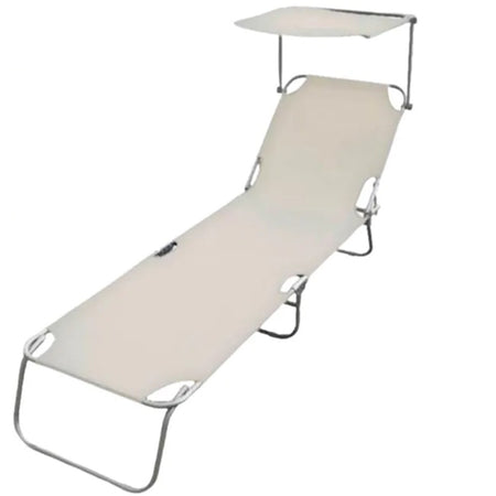 Lettino Con Tettuccio Parasole Beige Sdraio Prendisole 187x55x24cm Pieghevole 281020