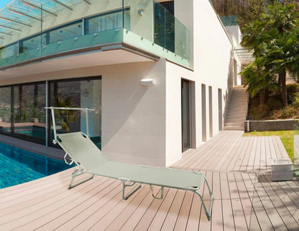 Lettino Con Tettuccio Parasole Beige Sdraio Prendisole 187x55x24cm Pieghevole 281020