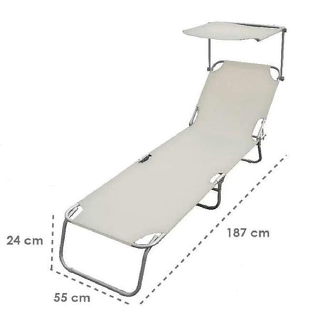 Lettino Con Tettuccio Parasole Beige Sdraio Prendisole 187x55x24cm Pieghevole 281020