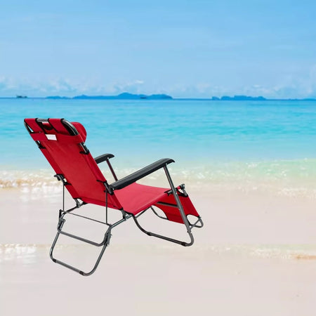 Sdraio Sedia Lettino Rosso Relax Prendisole Da Spiaggia Giardino Pieghevole 285002