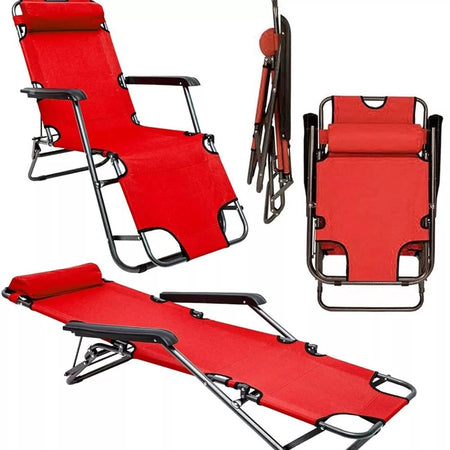 Sdraio Sedia Lettino Rosso Relax Prendisole Da Spiaggia Giardino Pieghevole 285002